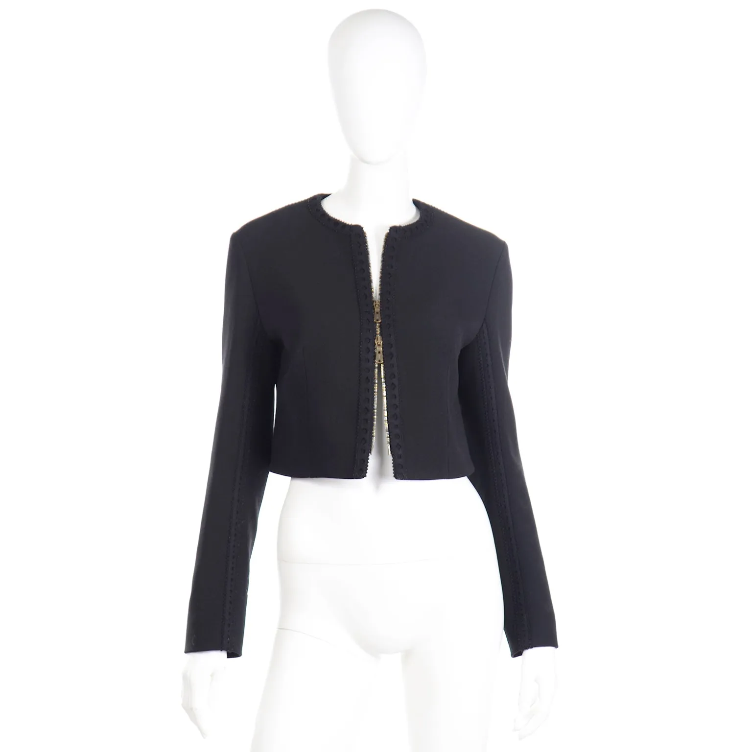 2000s Yves Saint Laurent Black Cropped Zip Front Jacket