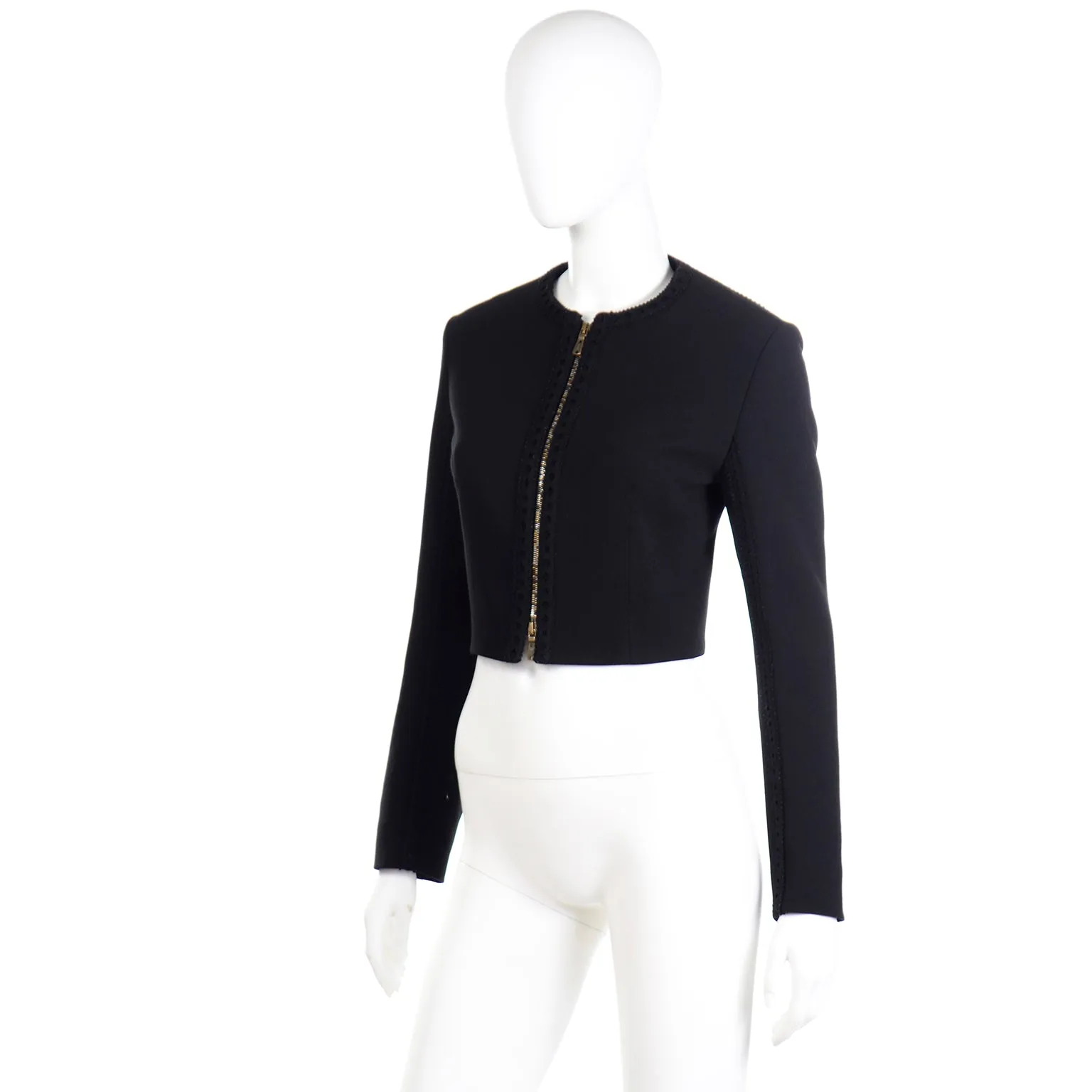 2000s Yves Saint Laurent Black Cropped Zip Front Jacket