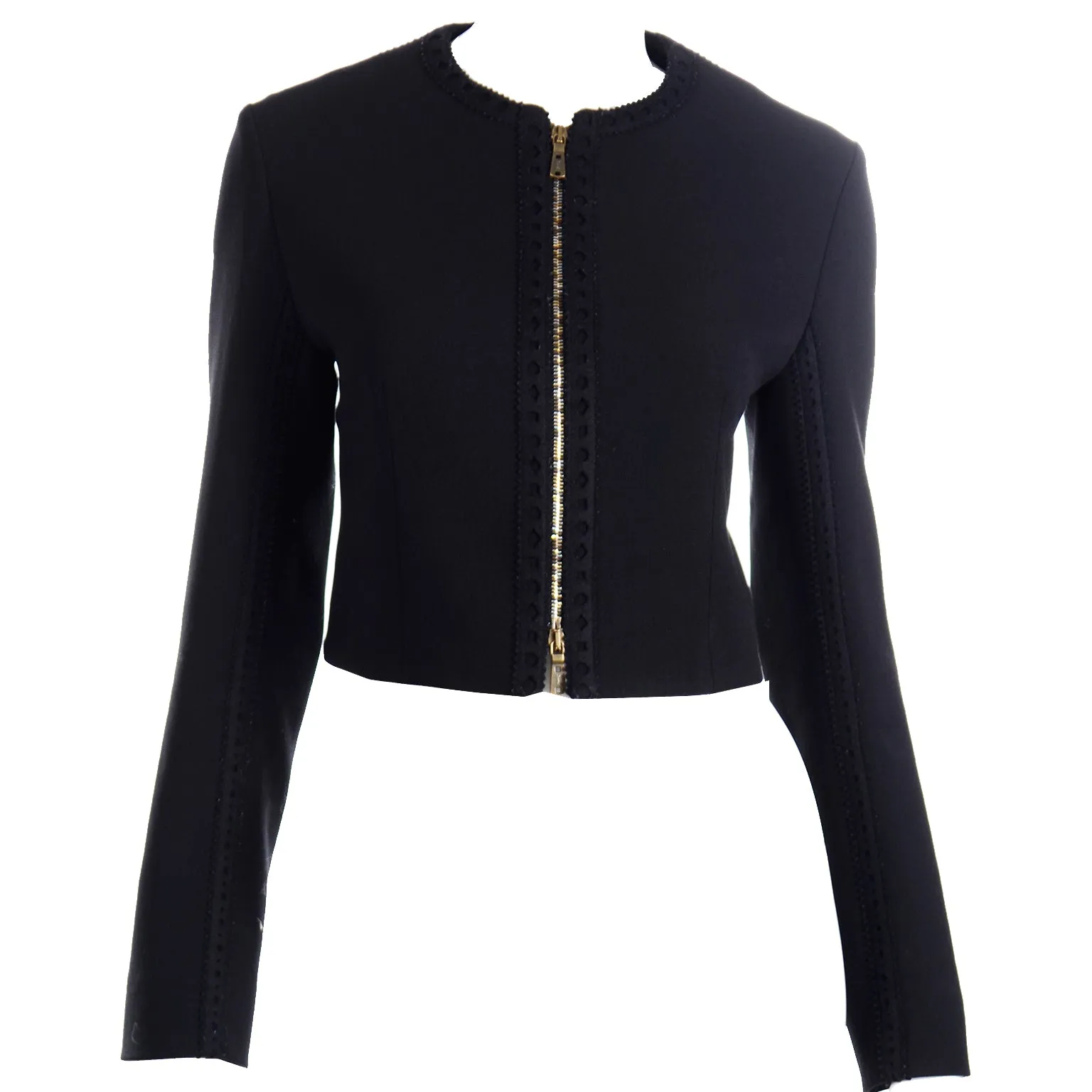 2000s Yves Saint Laurent Black Cropped Zip Front Jacket