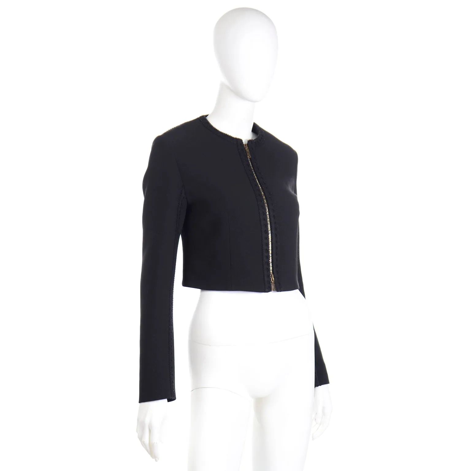 2000s Yves Saint Laurent Black Cropped Zip Front Jacket