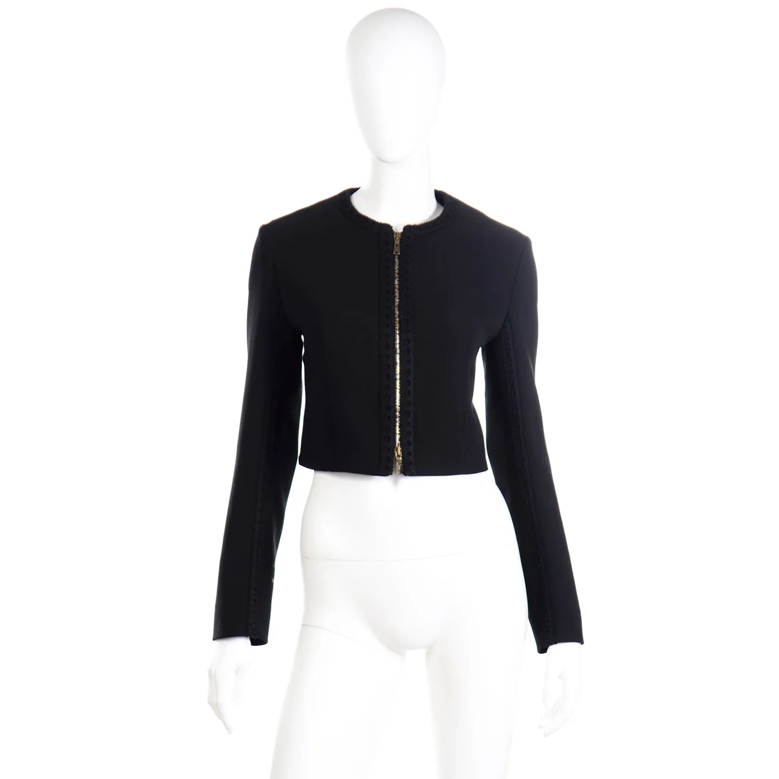 2000s Yves Saint Laurent Black Cropped Zip Front Jacket