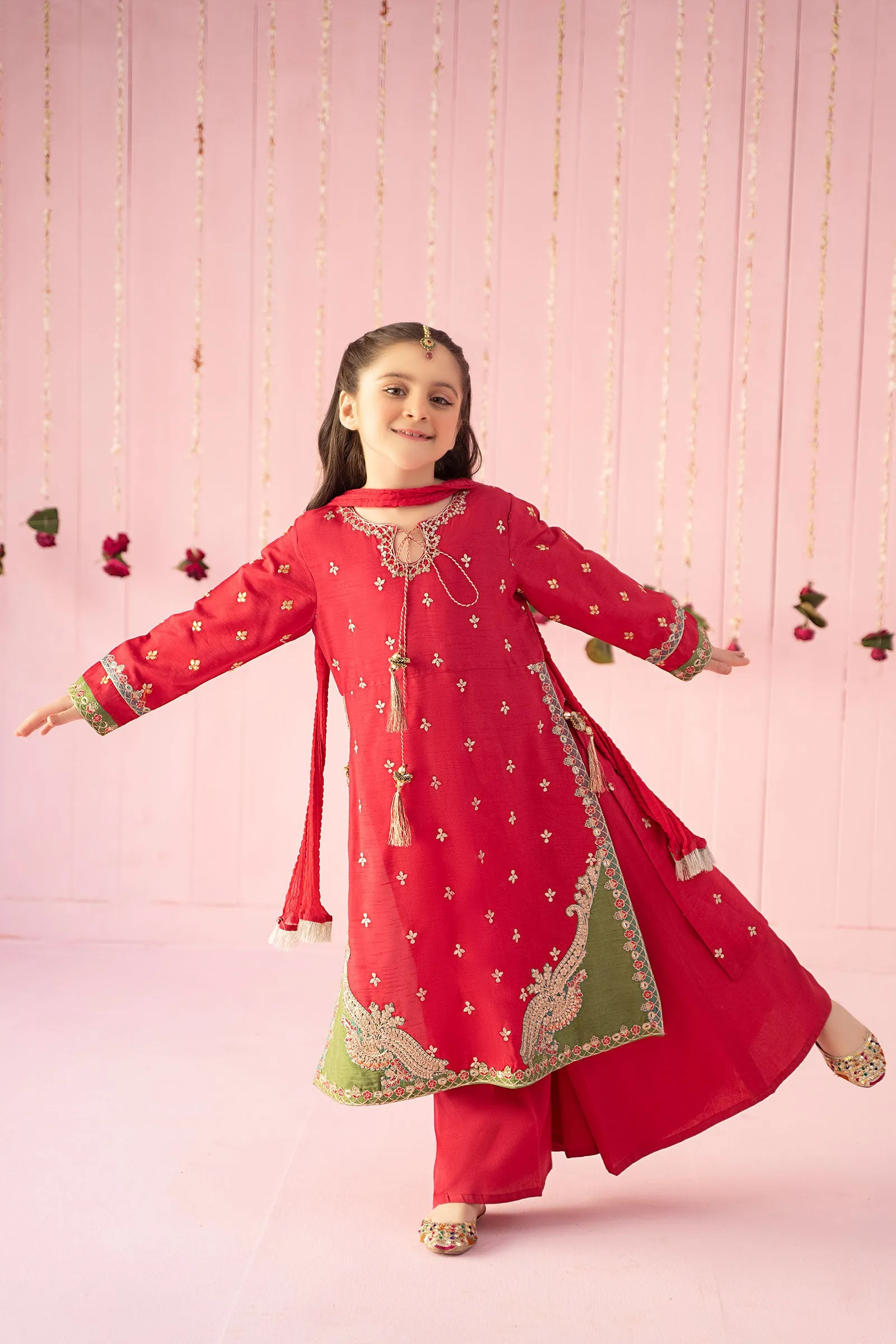 3 Piece Embroidered Raw Silk Suit | MKS-EF24-06