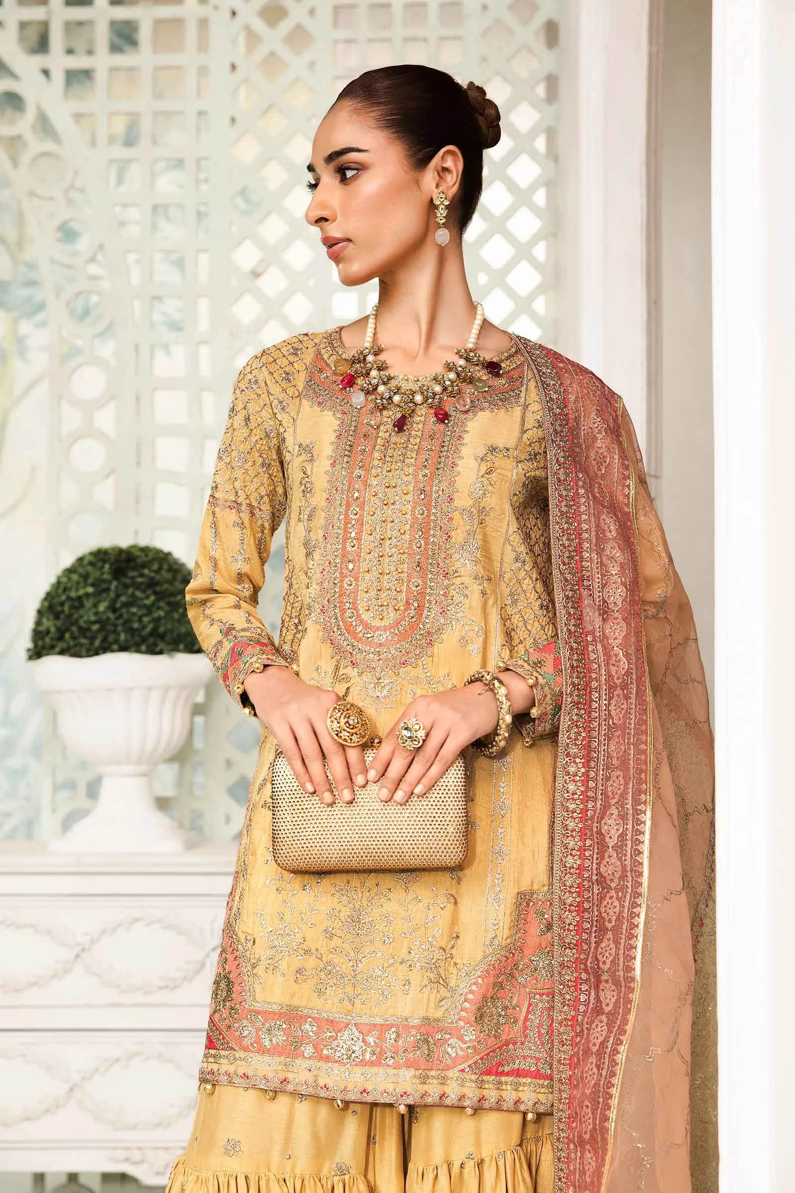3 Piece Embroidered Raw Silk Suit | SF-EA24-19