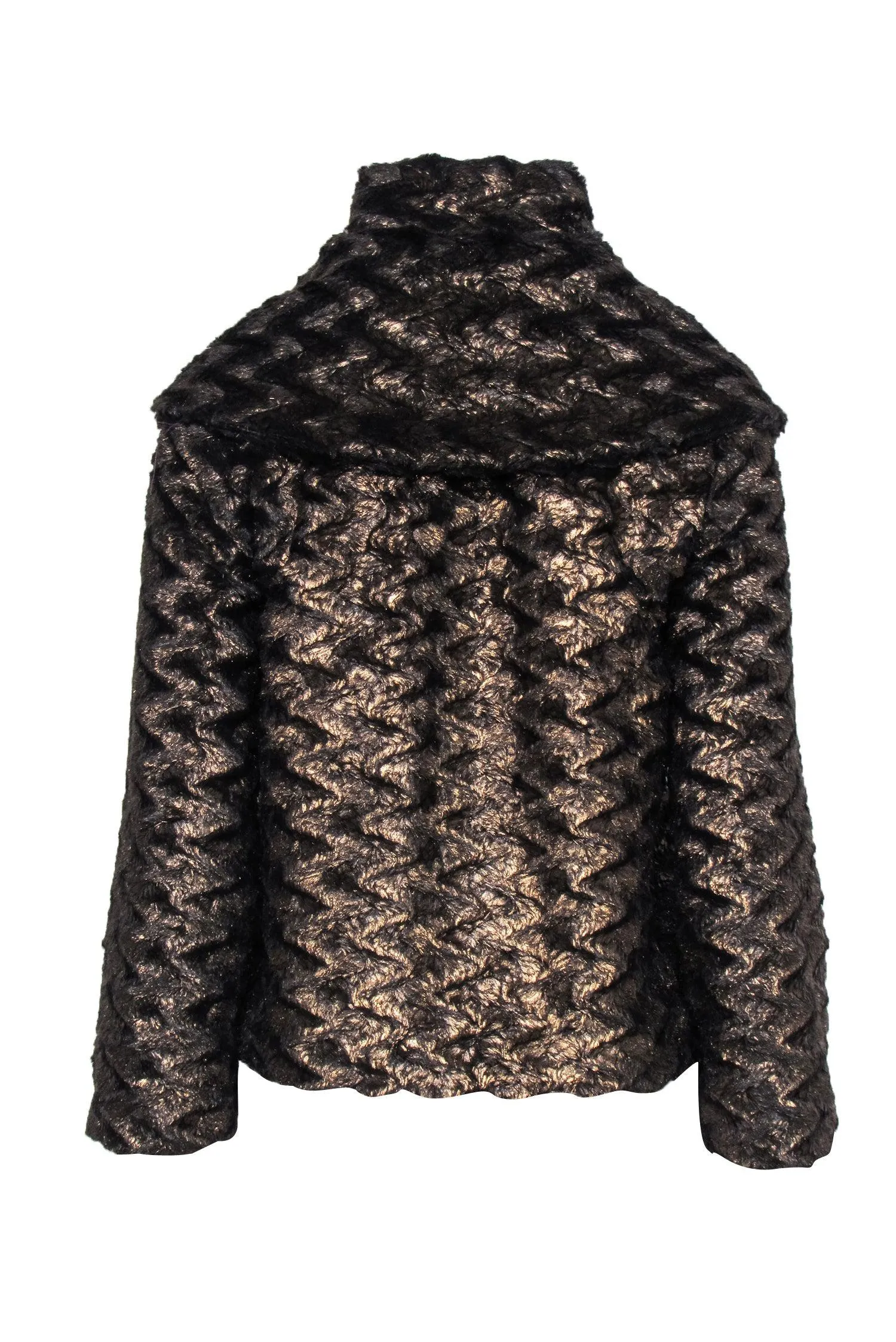 Alice & Olivia - Bronze Faux Fur Cropped Jacket w/ Long Lapels & Pockets Sz S
