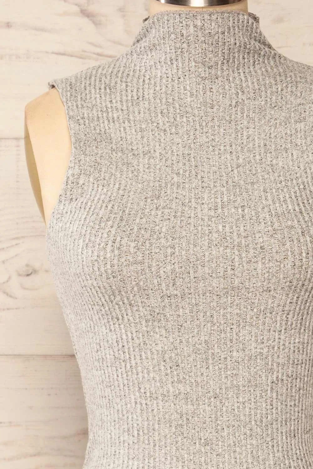 Alvarus Grey | Sleeveless Fitted Midi Dress w/ Mock Neck