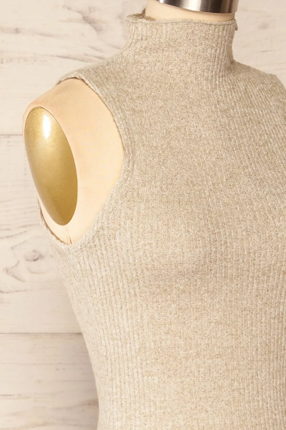 Alvarus Sand | Sleeveless Fitted Midi Dress w/ Mock Neck