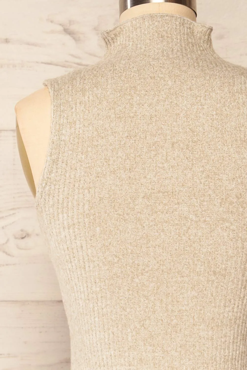 Alvarus Sand | Sleeveless Fitted Midi Dress w/ Mock Neck