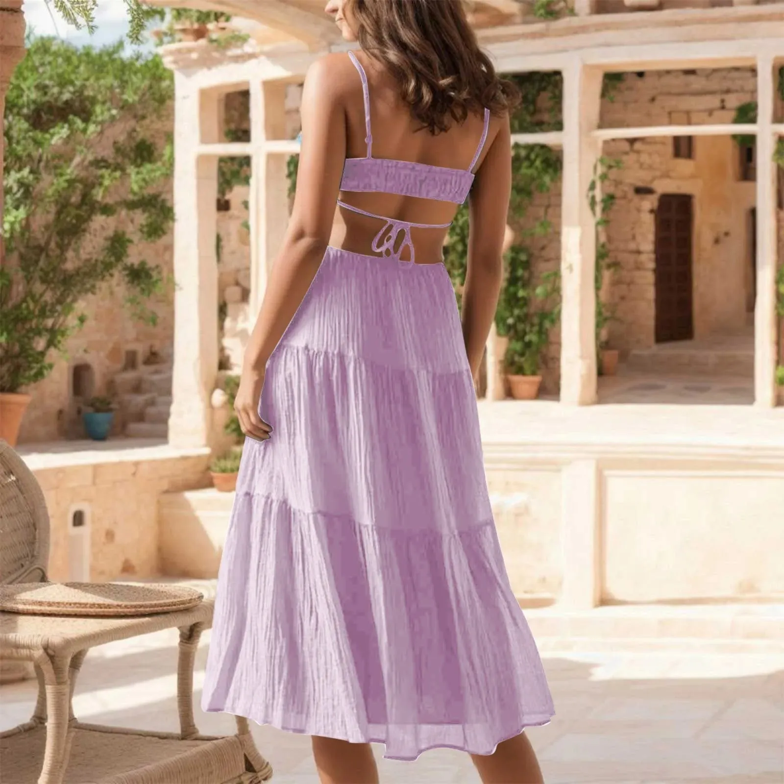 Backless Straps Vestidos De Fiesta Lace-Up Beach Evening Boho Birthday Midi Sexy Dress