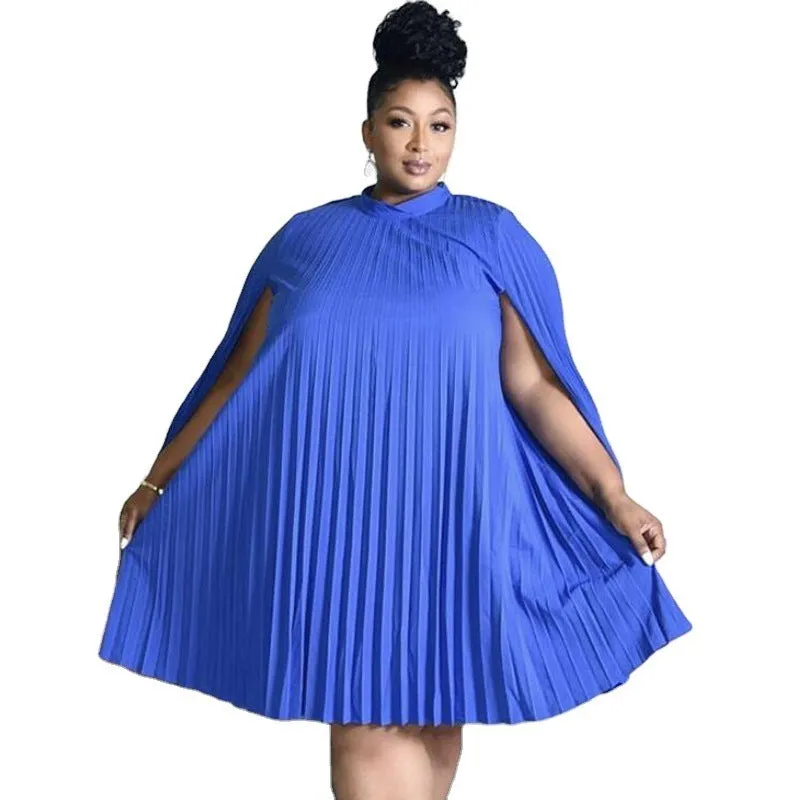 Bat Sleeve Plus Size Loose Casual Pleated Dress