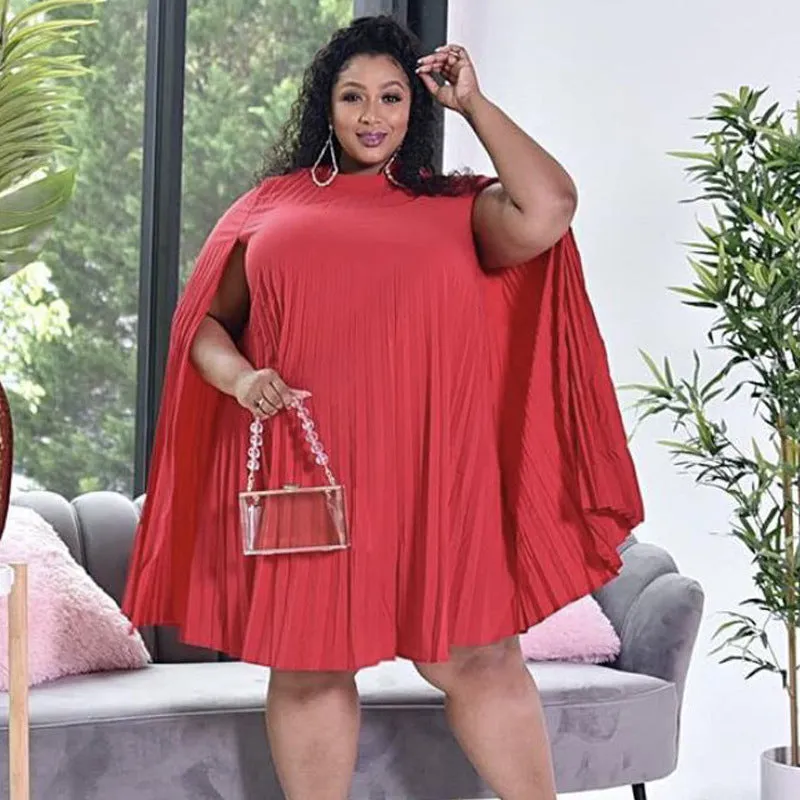 Bat Sleeve Plus Size Loose Casual Pleated Dress