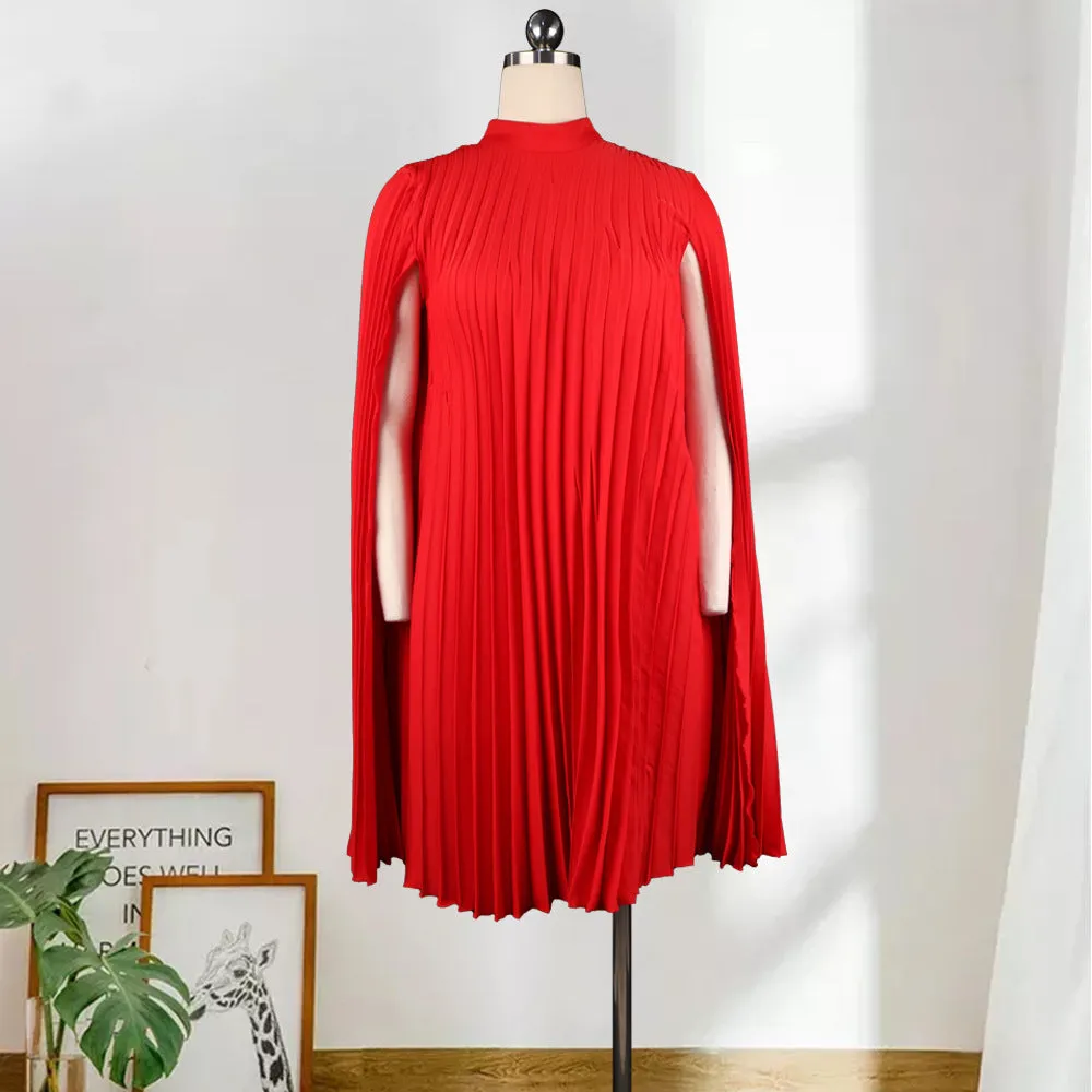 Bat Sleeve Plus Size Loose Casual Pleated Dress