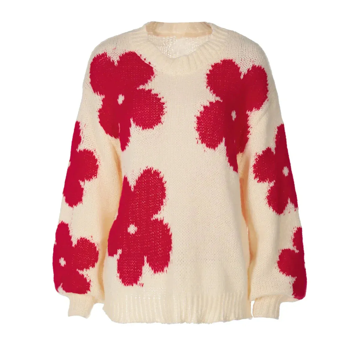 Black Friday Joskaa Crochet Embroidered Sweater For Women 2024 Autumn Winter Fashion Loose Long Sleeve Knitted Pullover Top Female Casual