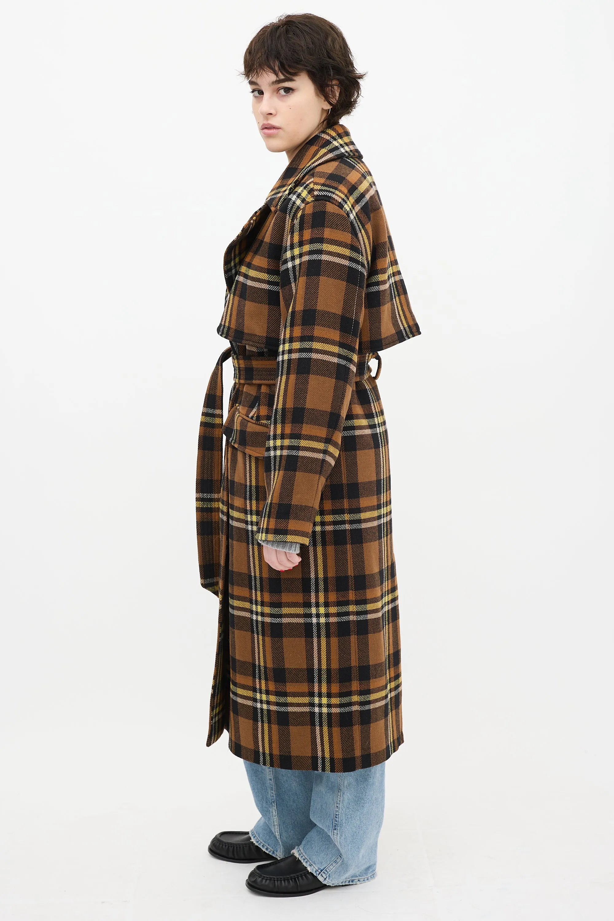 Brown & Yellow Wool Bree Check Coat