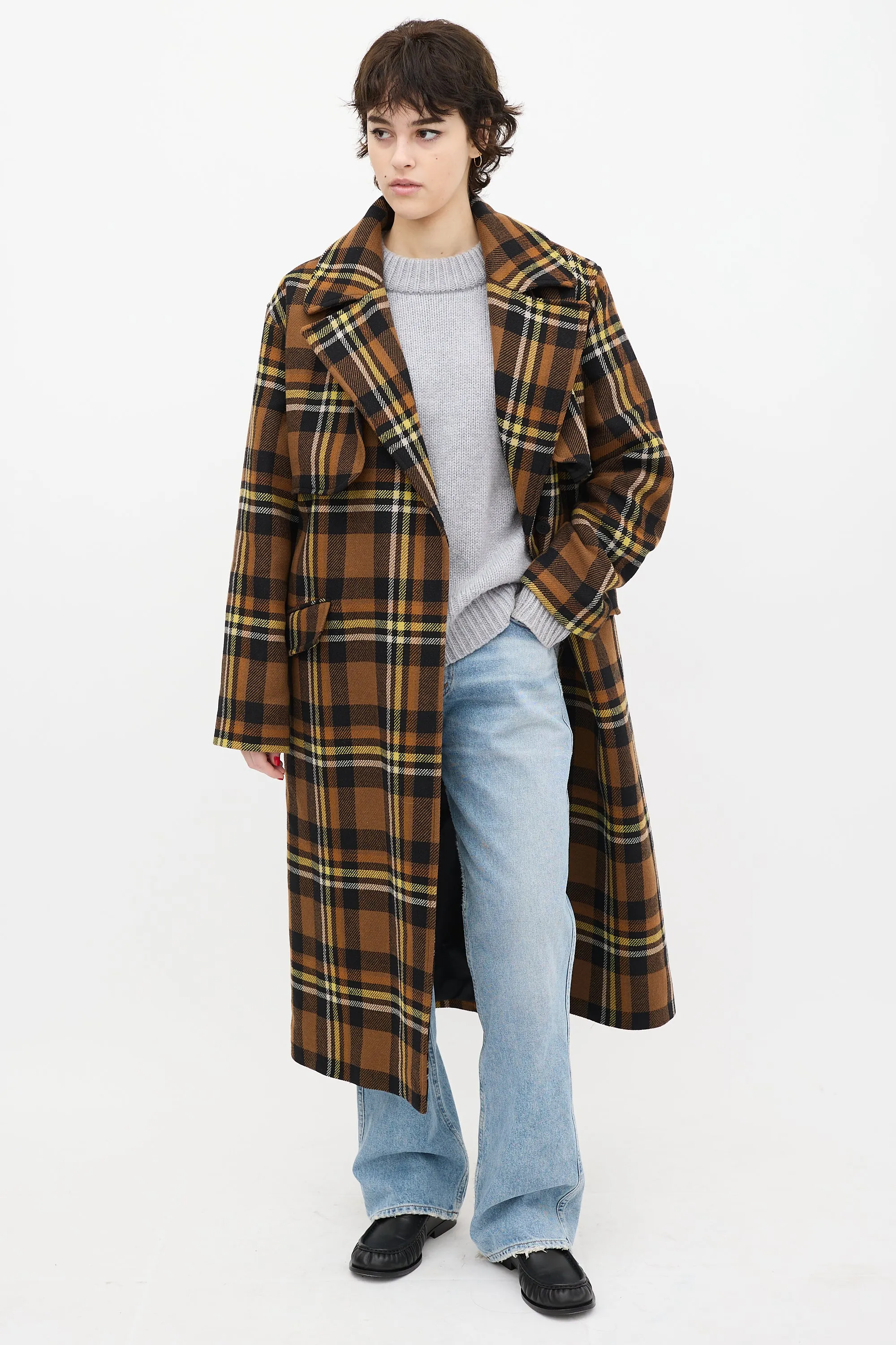 Brown & Yellow Wool Bree Check Coat