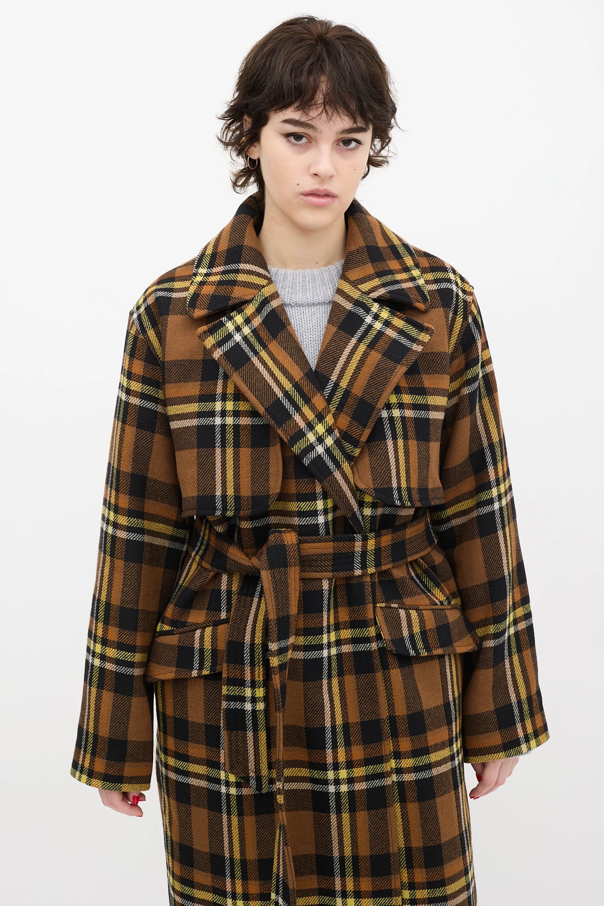 Brown & Yellow Wool Bree Check Coat
