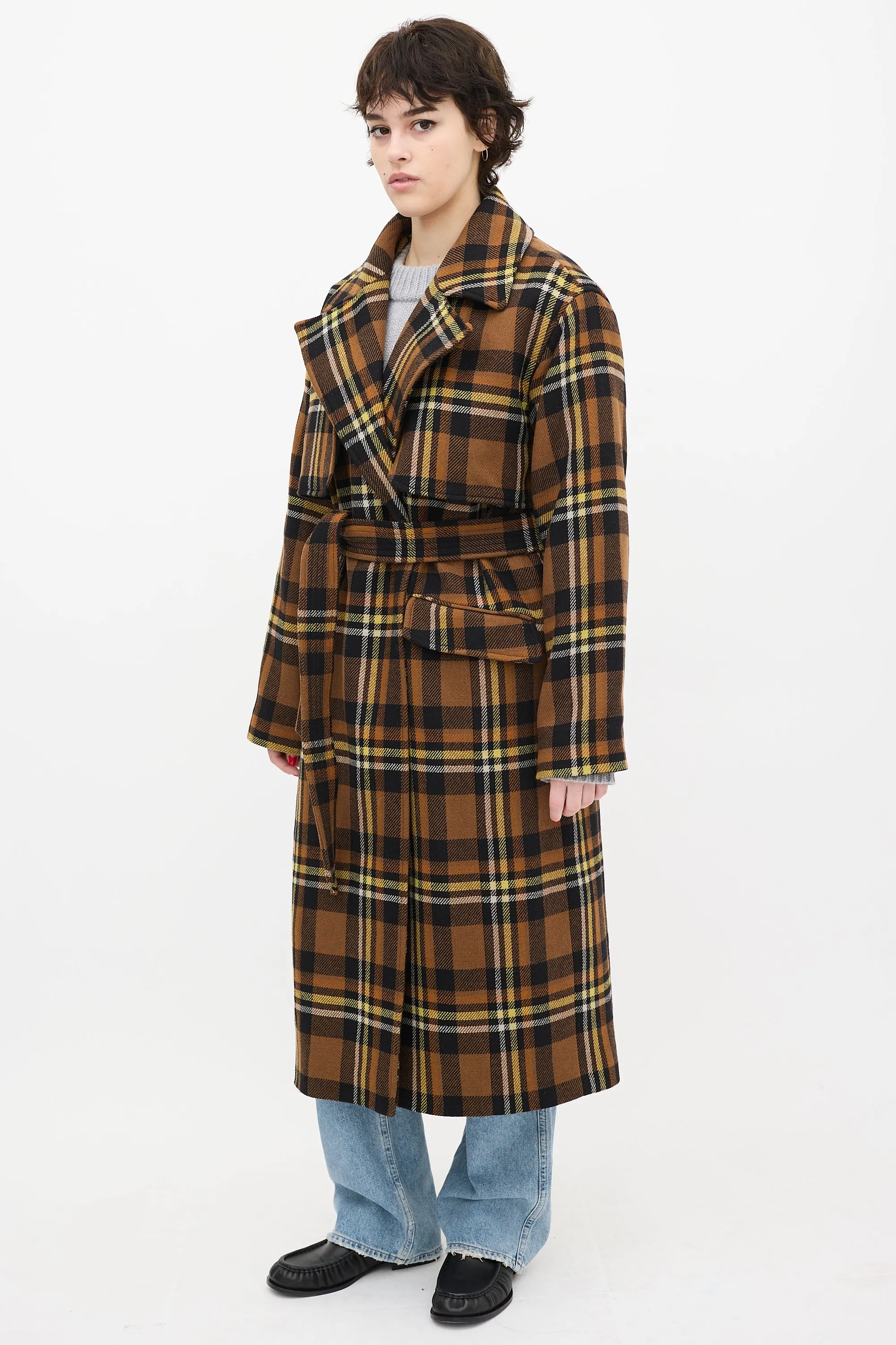 Brown & Yellow Wool Bree Check Coat