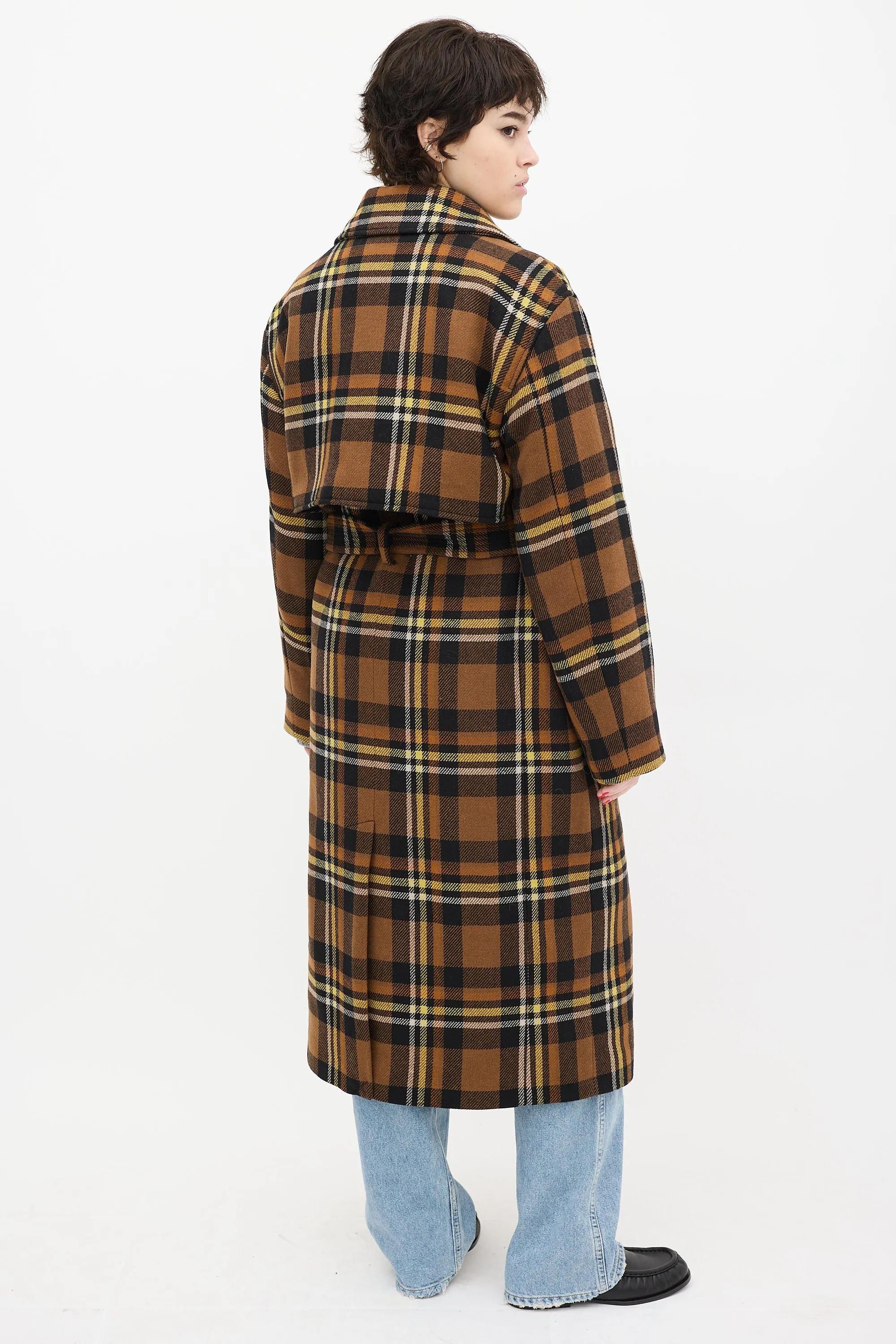 Brown & Yellow Wool Bree Check Coat