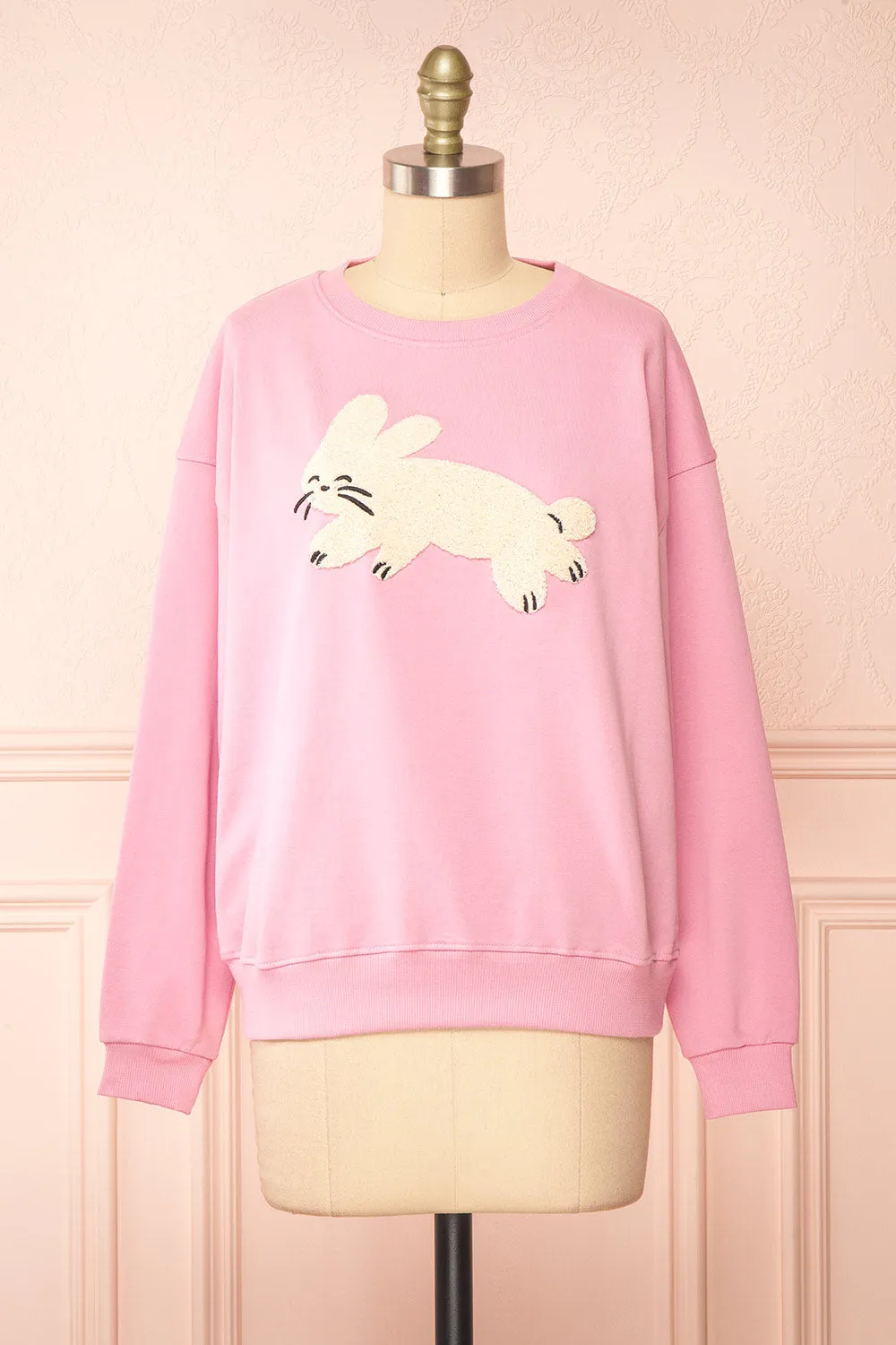 Bugsy | Embroidered Bunny Pink Crewneck Sweatshirt