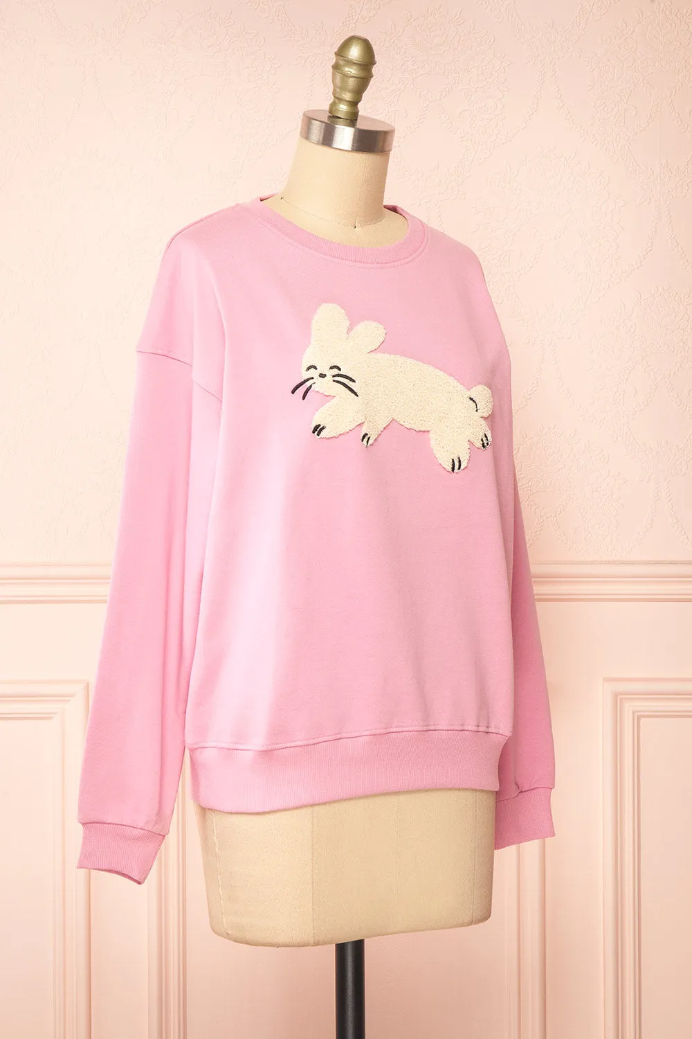 Bugsy | Embroidered Bunny Pink Crewneck Sweatshirt