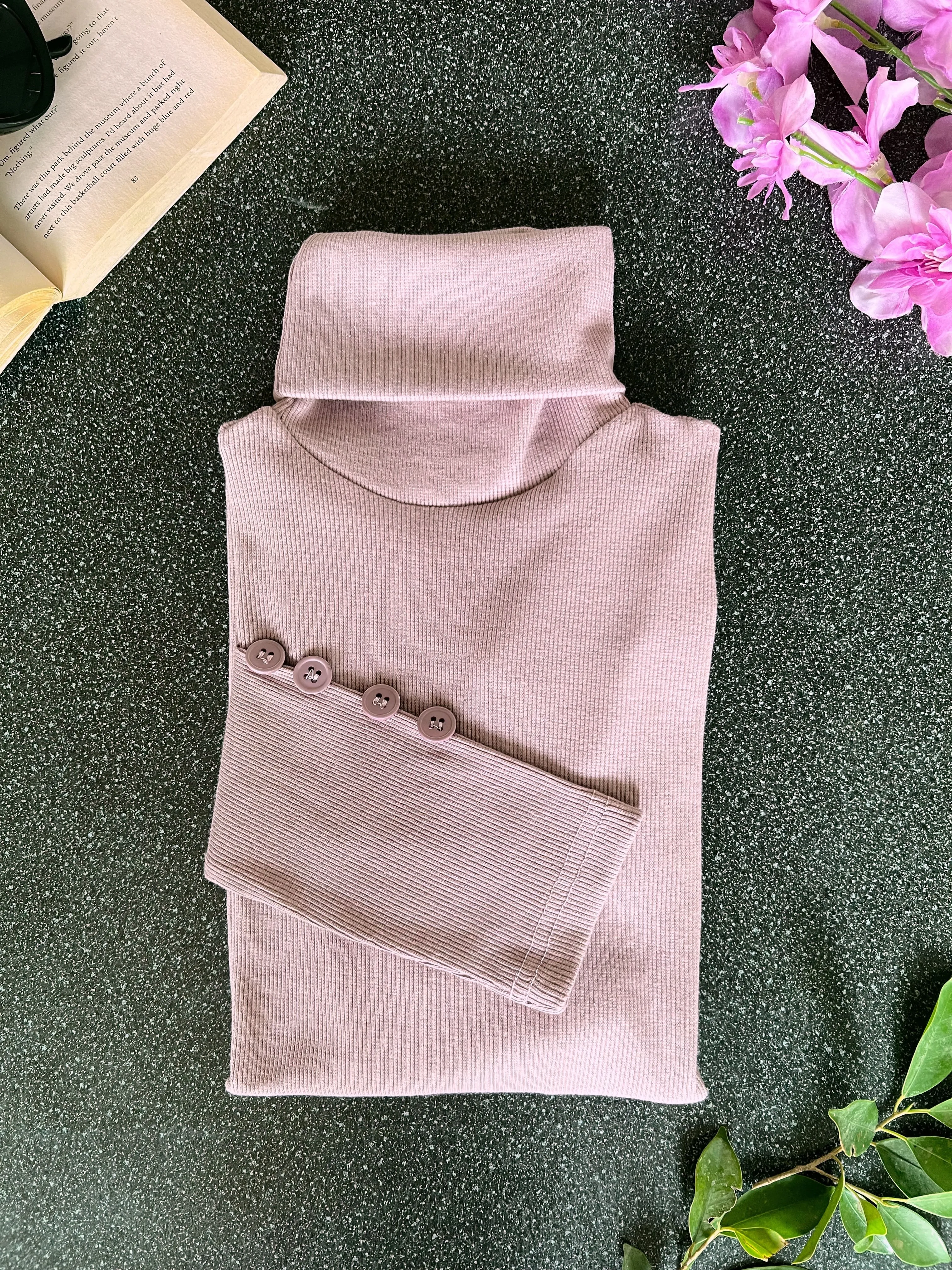 Button Sleeves Turtleneck