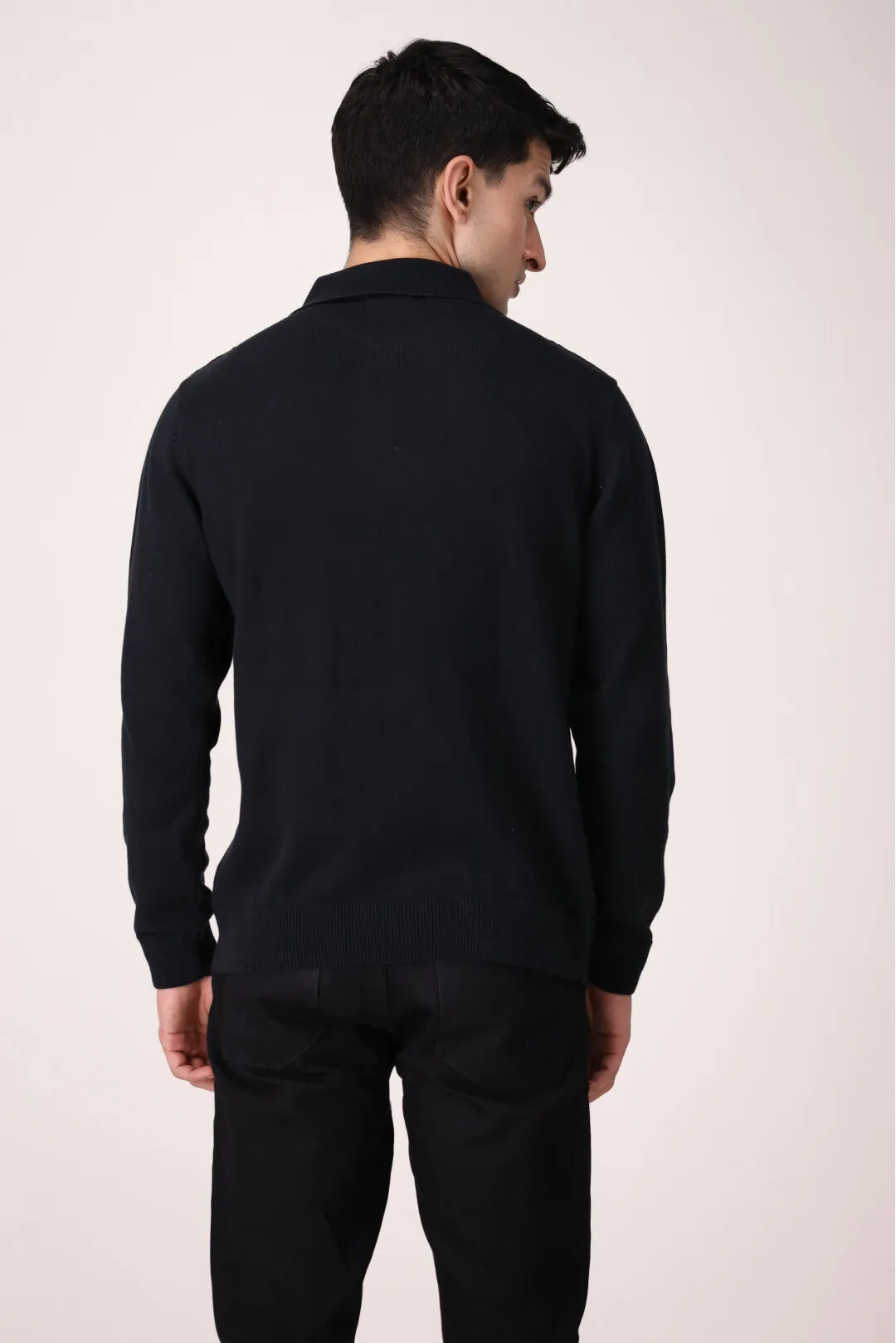 CABLE KNIT POLO SWEATER