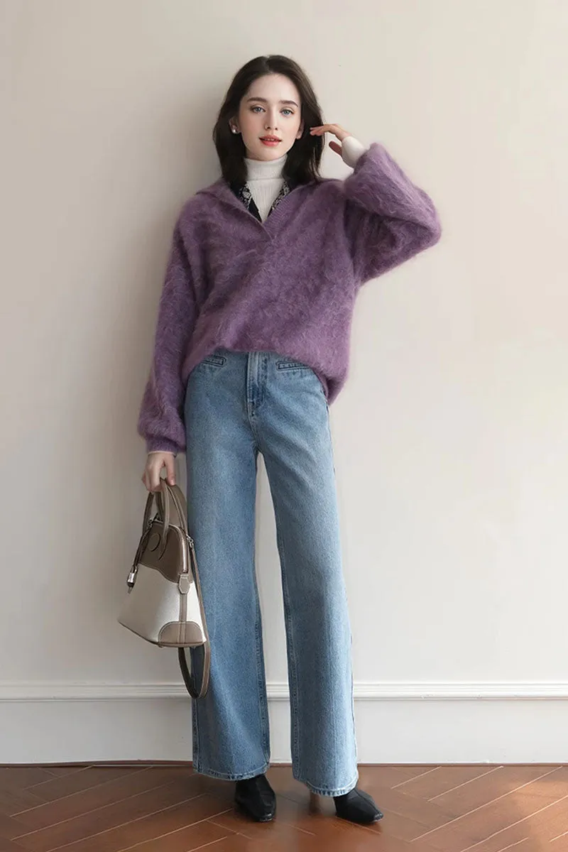 Chunky Oversized Brushed Cashmere Polo Collar Sweater