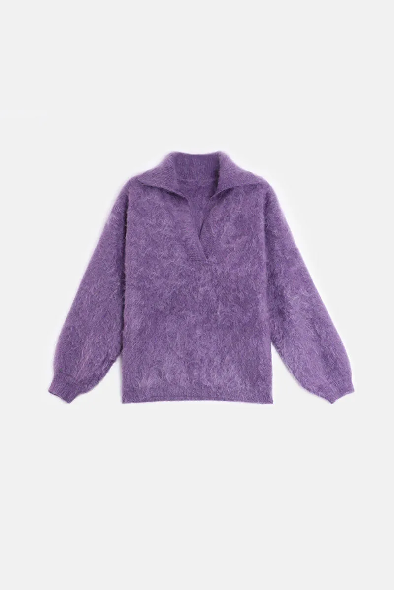 Chunky Oversized Brushed Cashmere Polo Collar Sweater