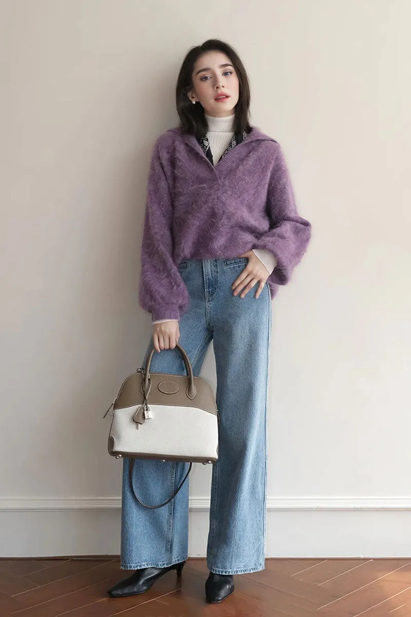 Chunky Oversized Brushed Cashmere Polo Collar Sweater