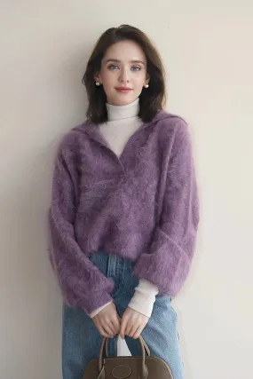 Chunky Oversized Brushed Cashmere Polo Collar Sweater