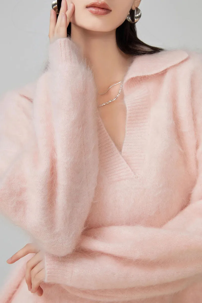 Chunky Oversized Brushed Cashmere Polo Collar Sweater