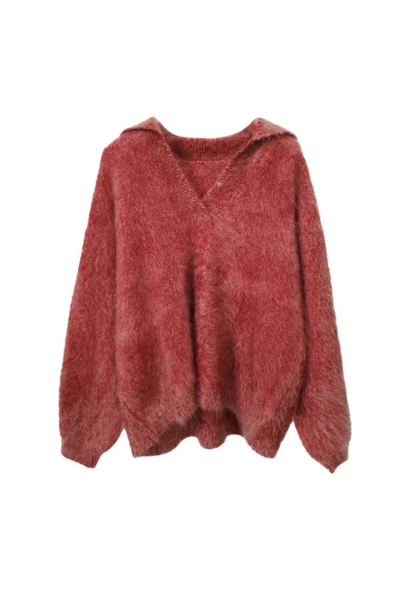 Chunky Oversized Brushed Cashmere Polo Collar Sweater