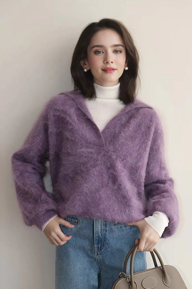 Chunky Oversized Brushed Cashmere Polo Collar Sweater