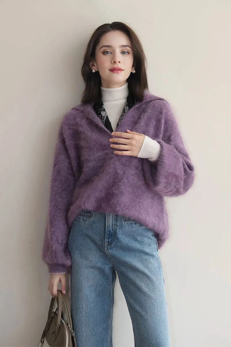 Chunky Oversized Brushed Cashmere Polo Collar Sweater