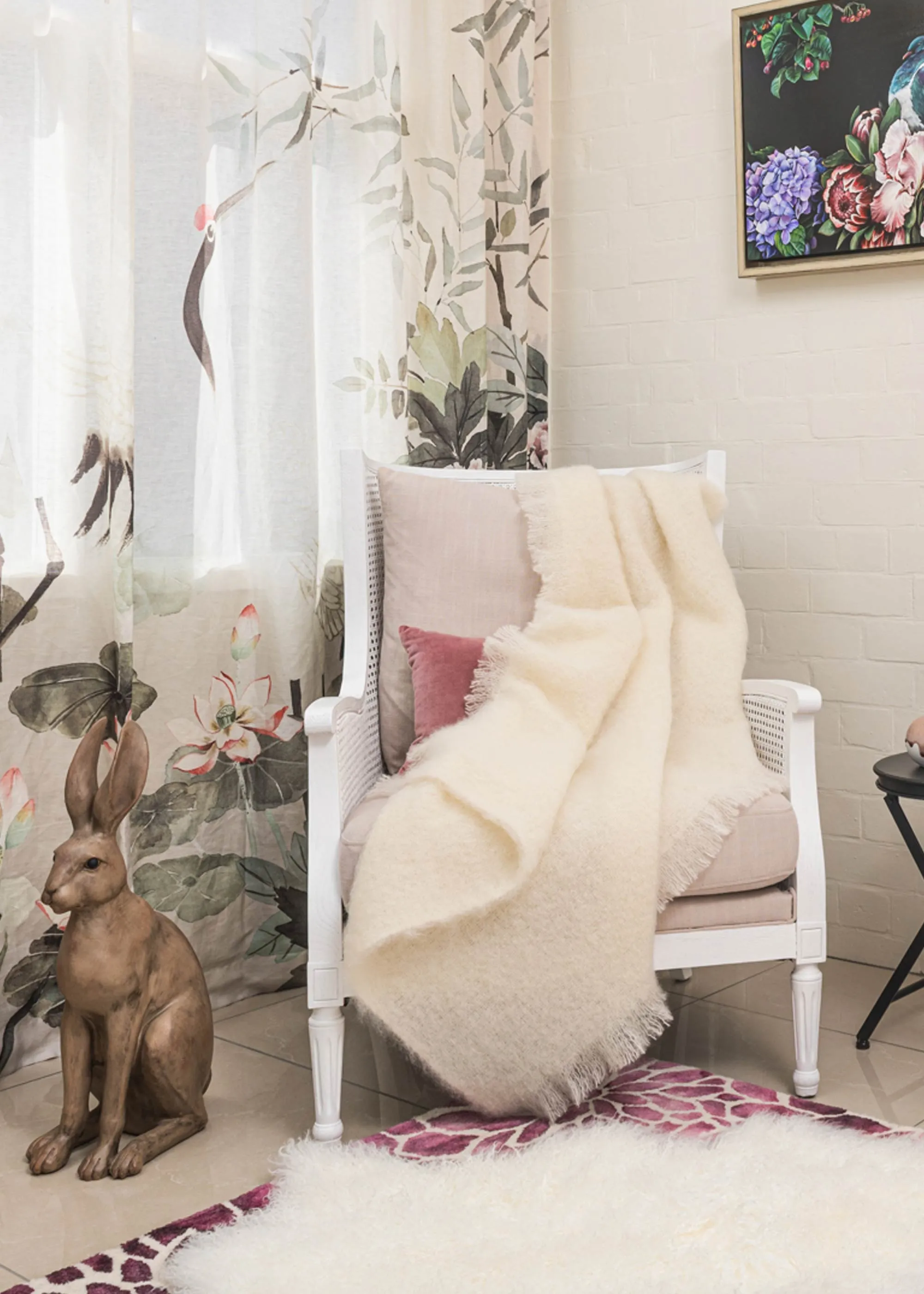 Cream Mohair Chair Throw