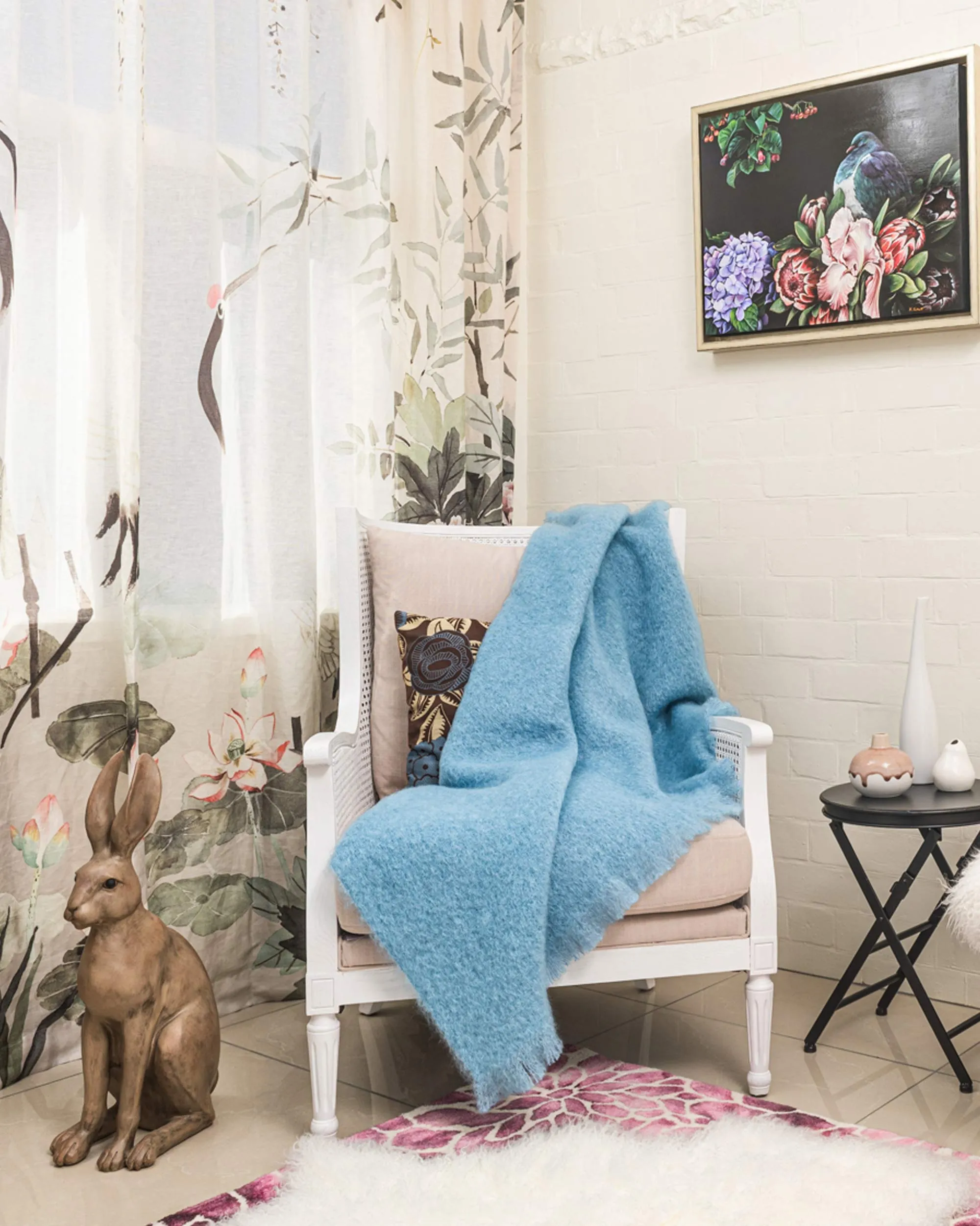 Denim Blue Mohair Chair Throw