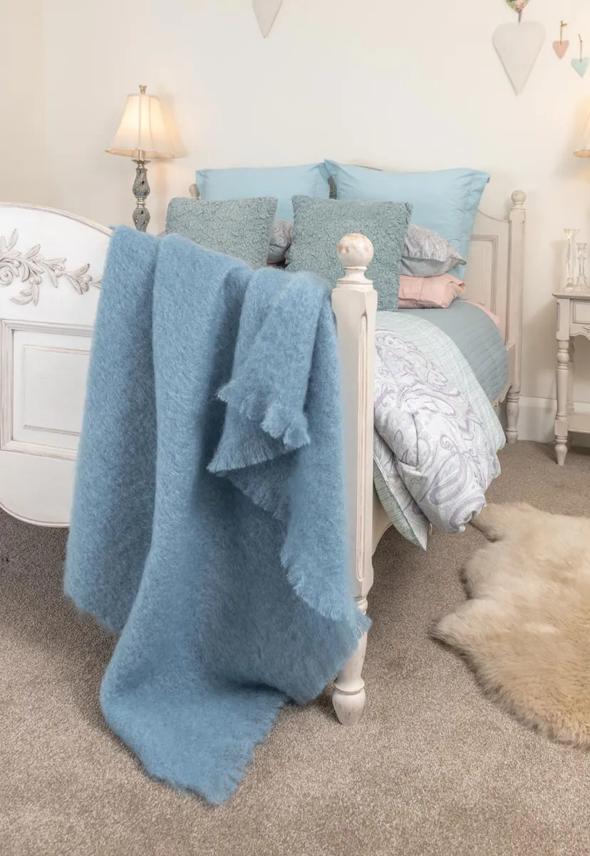Denim Blue Mohair Throw Blanket