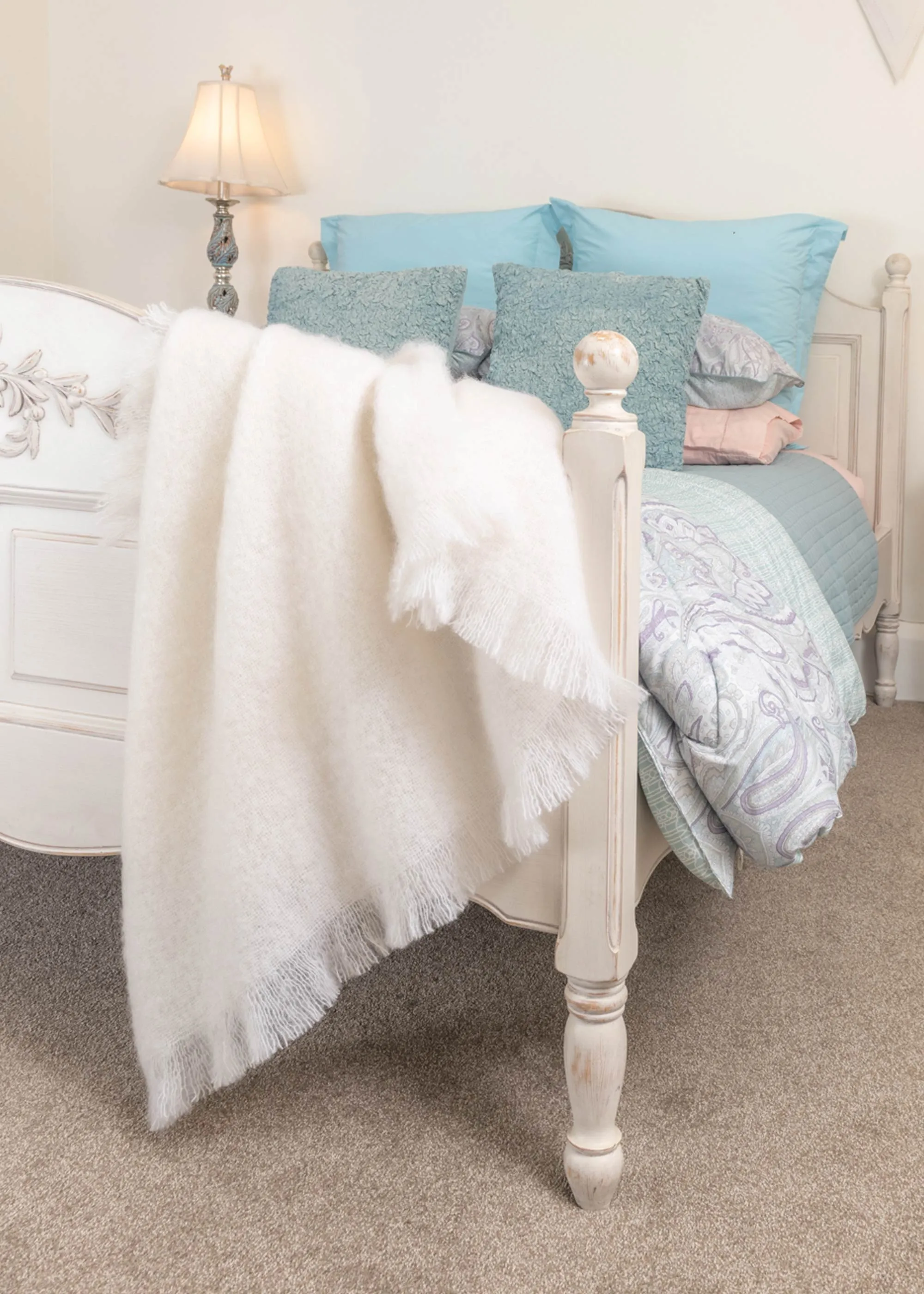 Dove White Mohair Chair Throw