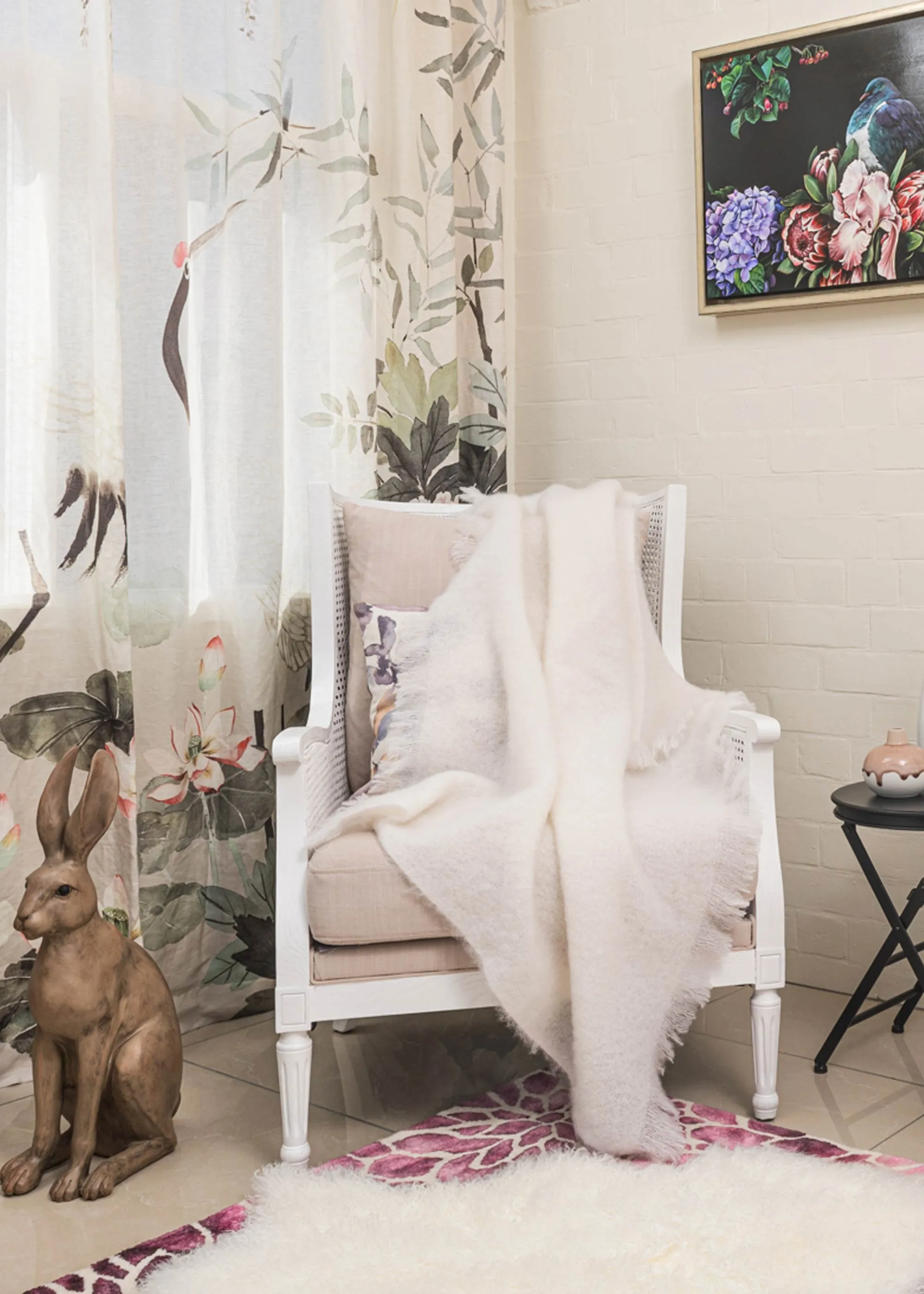 Dove White Mohair Chair Throw
