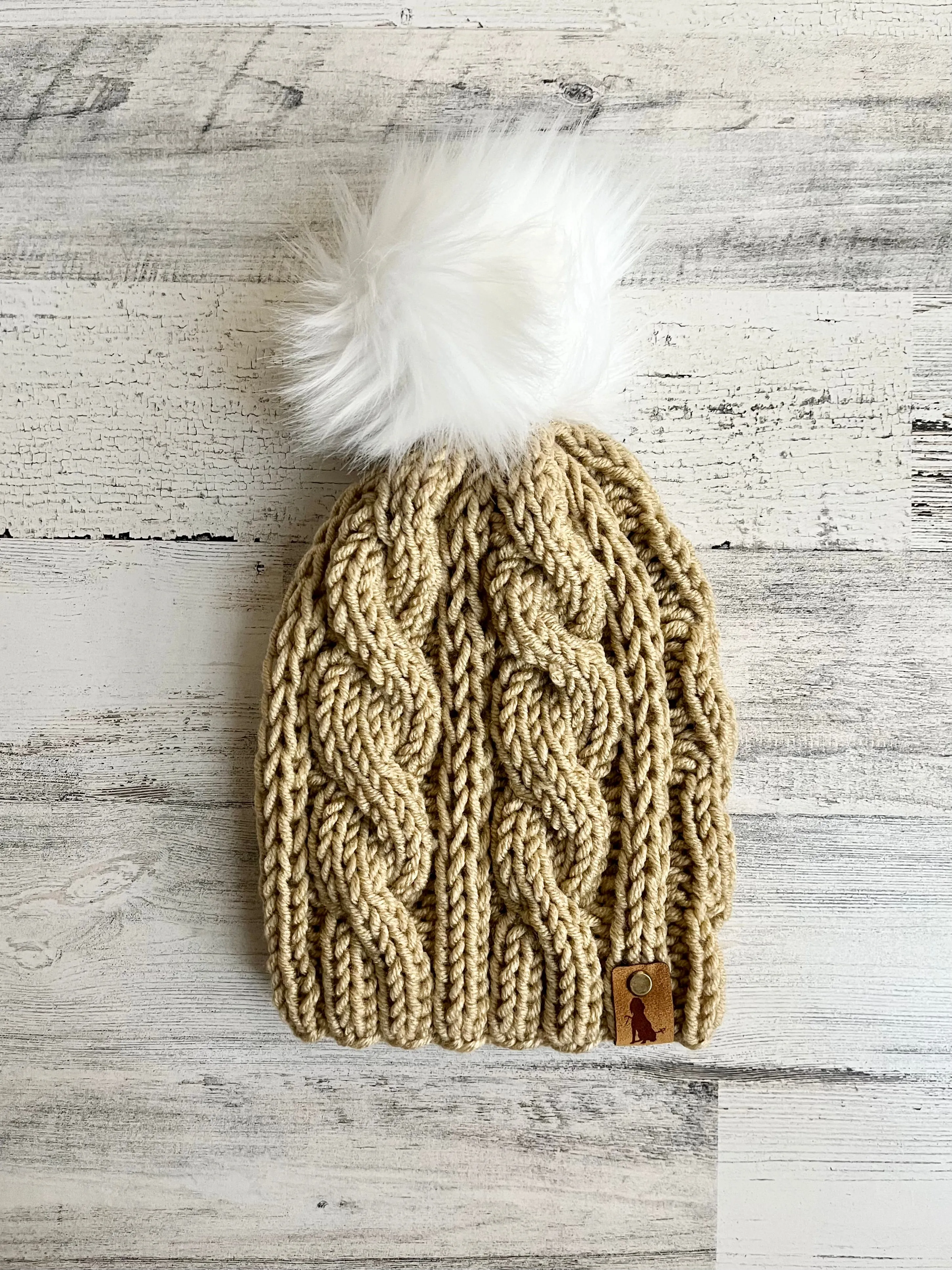 Eternity Cabled Beanie with Faux Fur Pom