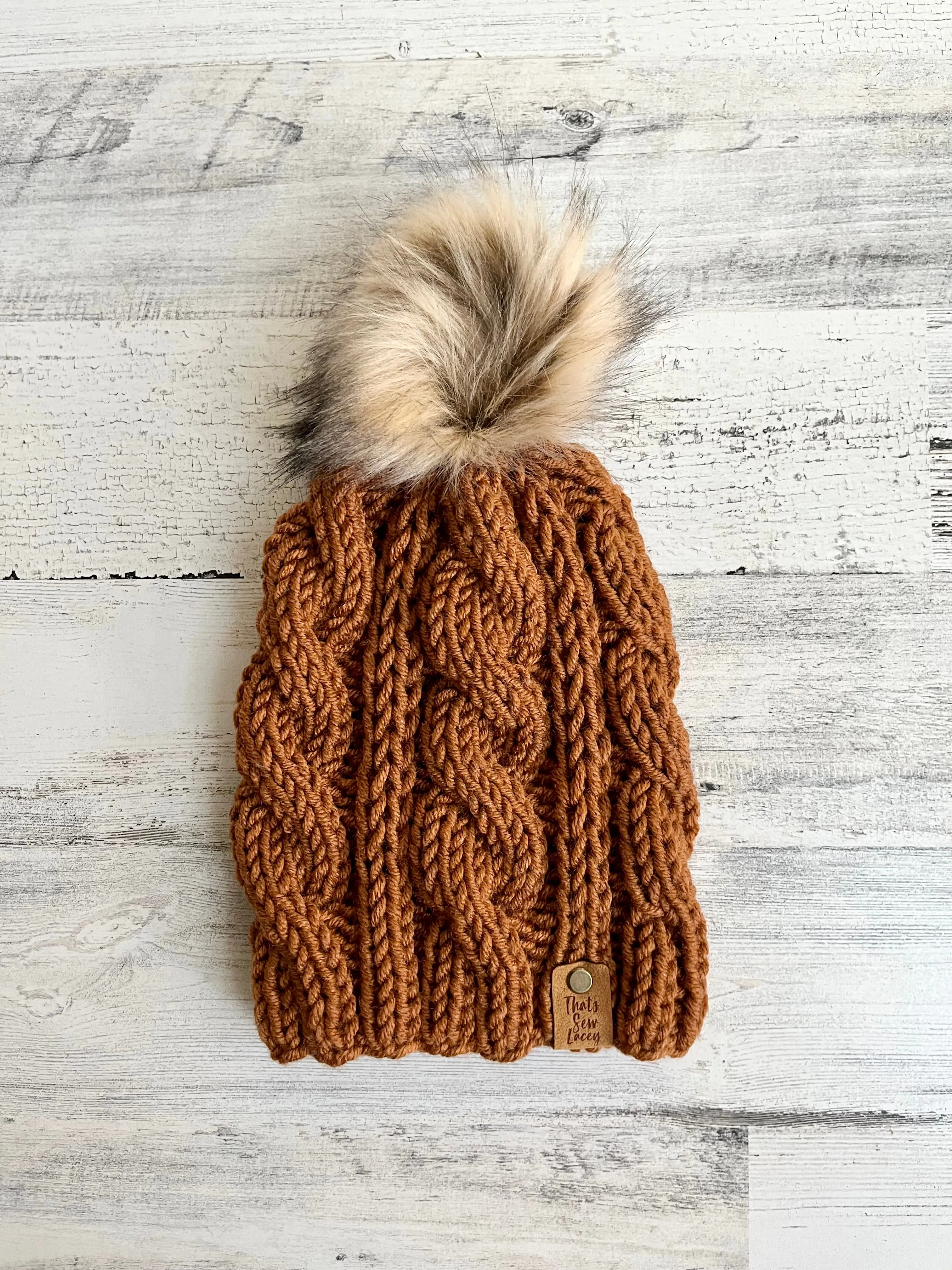 Eternity Cabled Beanie with Faux Fur Pom