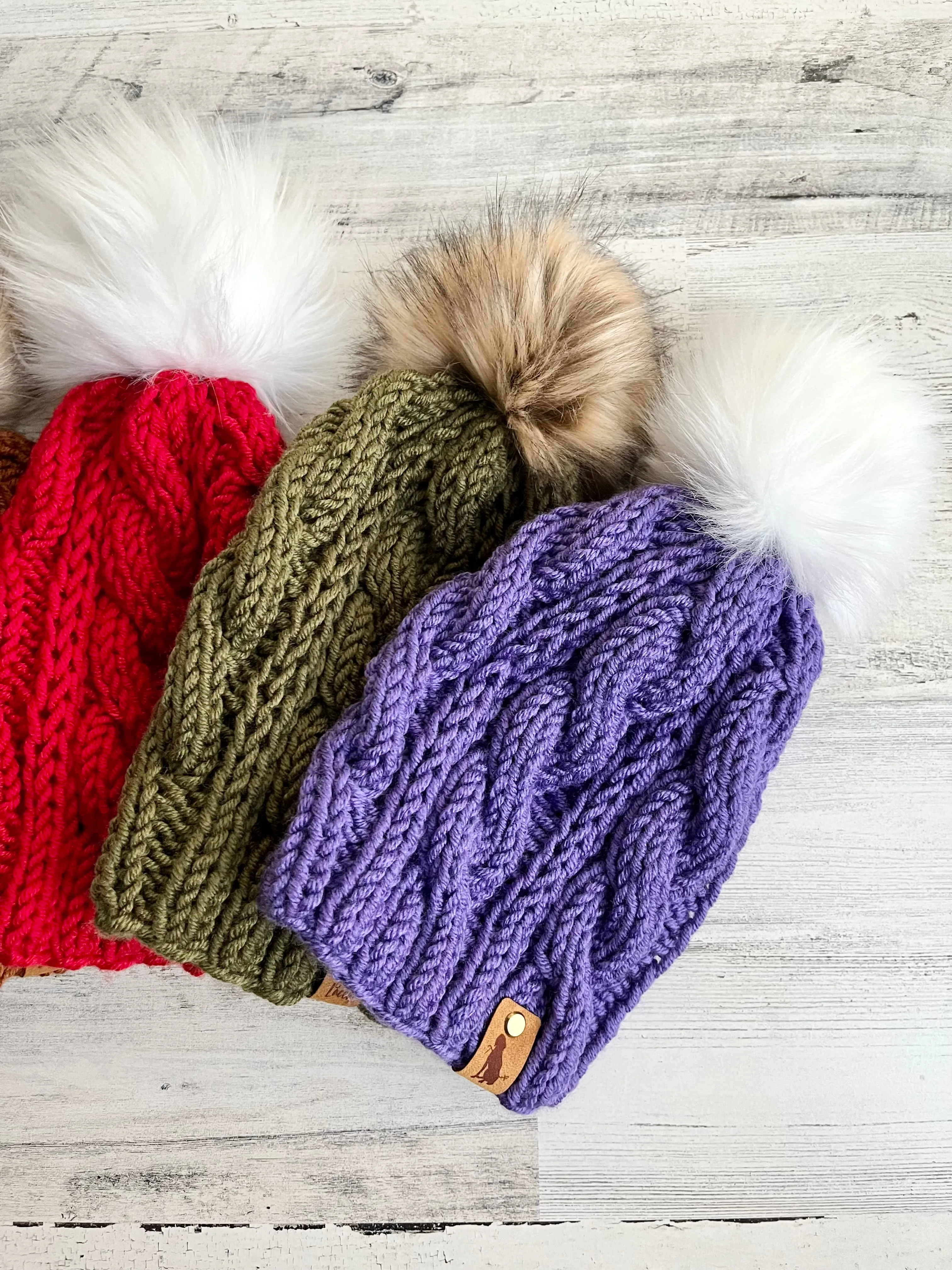 Eternity Cabled Beanie with Faux Fur Pom