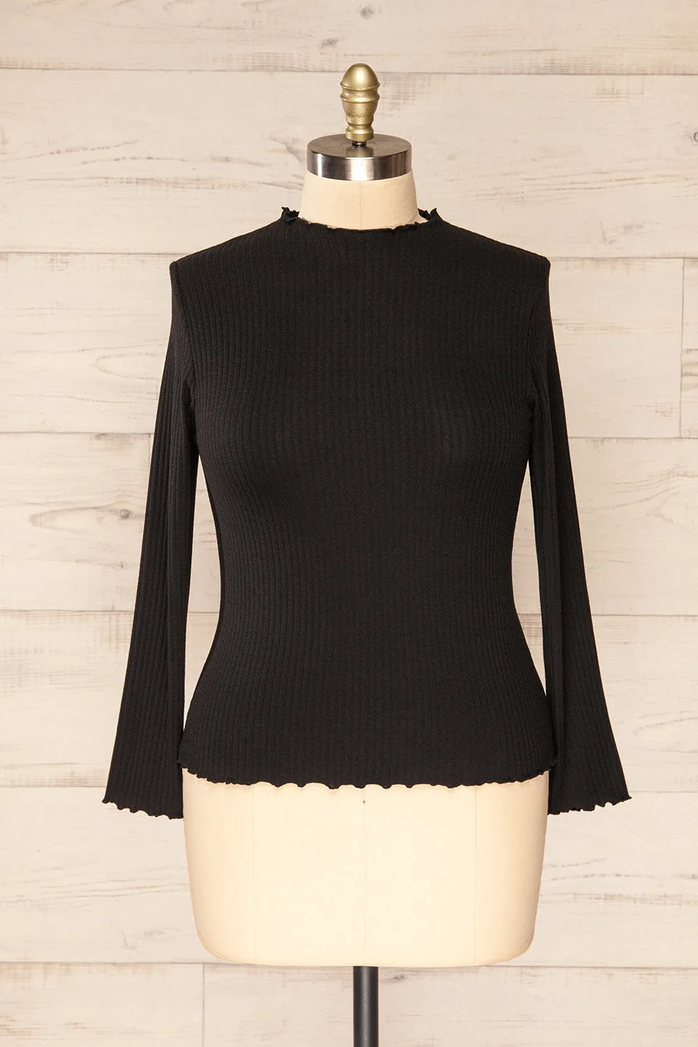 Faaset Black | Ribbed Top w/ Stand Collar