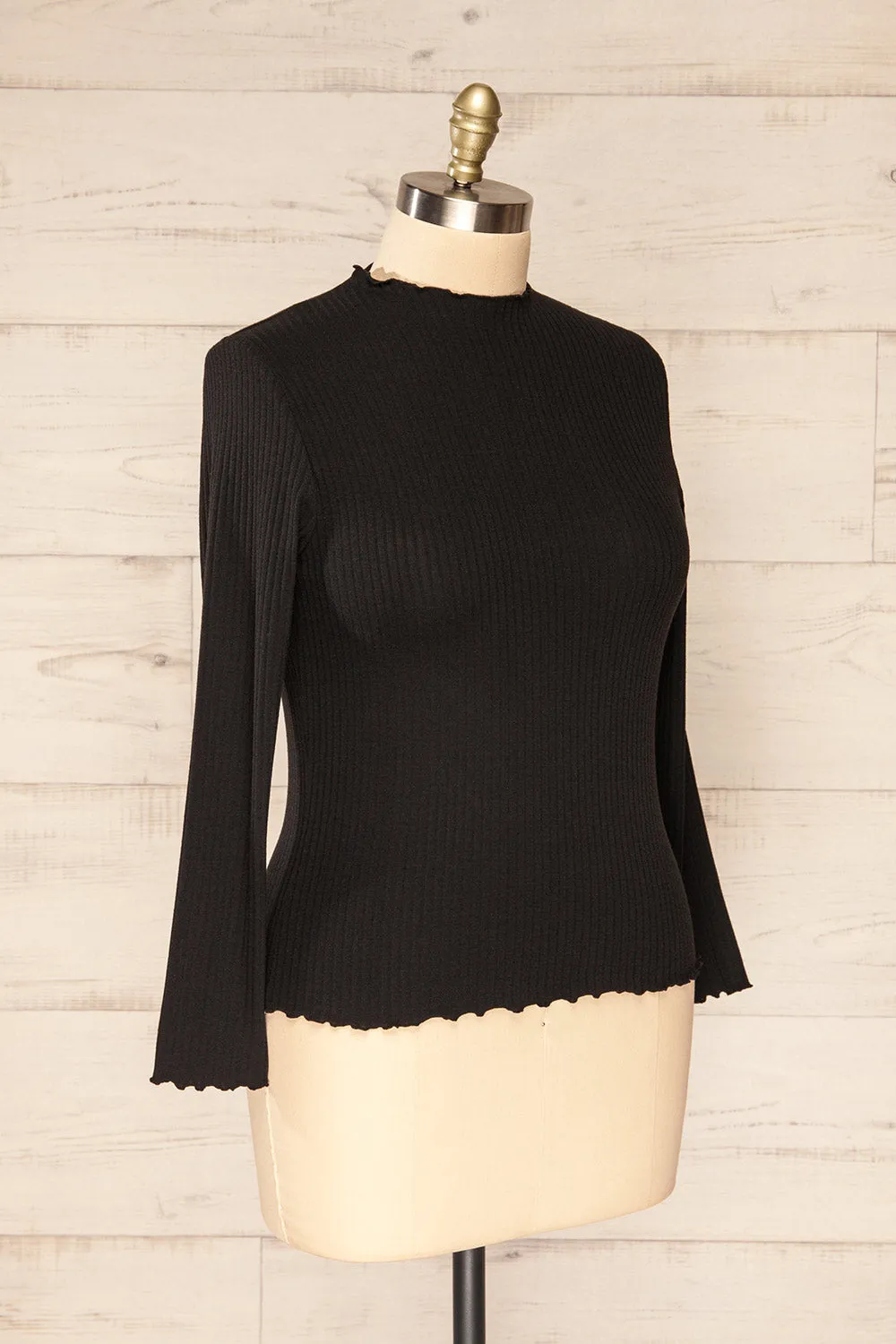 Faaset Black | Ribbed Top w/ Stand Collar