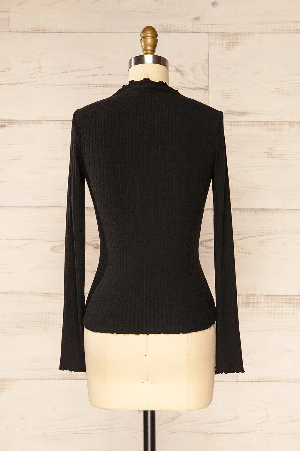 Faaset Black | Ribbed Top w/ Stand Collar