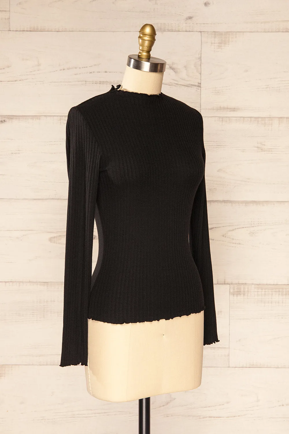 Faaset Black | Ribbed Top w/ Stand Collar
