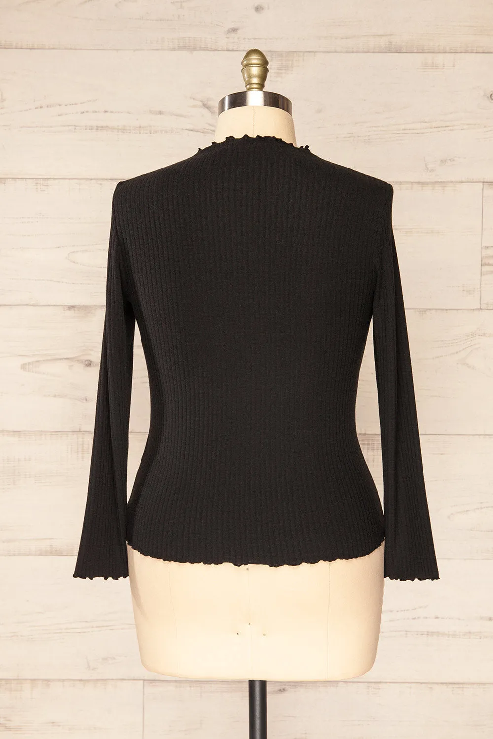 Faaset Black | Ribbed Top w/ Stand Collar