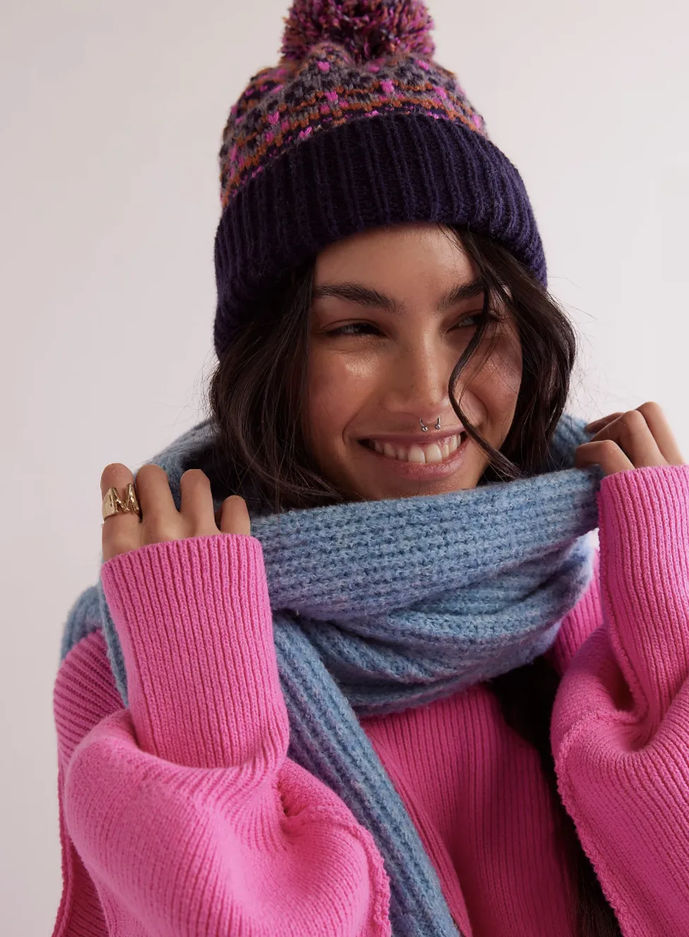 First Frost Fairisle Pom Pom Beanie - Navy/Marin