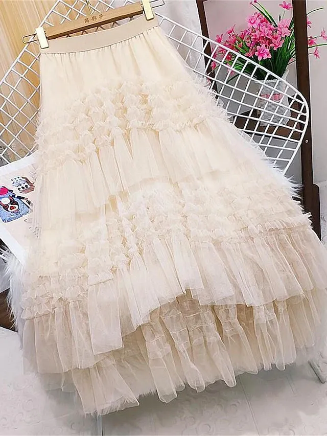 Flowy Latte Taupe Tulle Hi Low Skirt