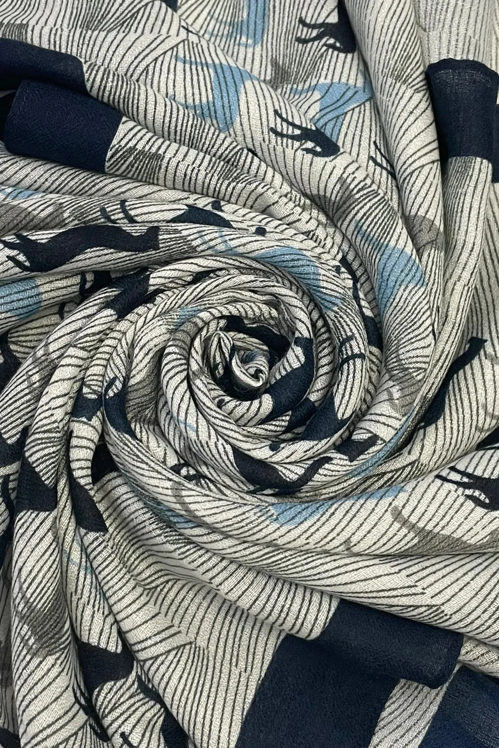 Geometric Repeat Horse Print Scarf - Navy