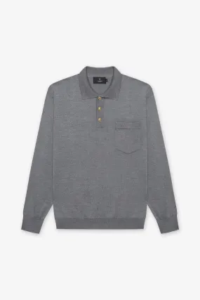 GRAY POLO SWEATER W. GOLD BUTTONS